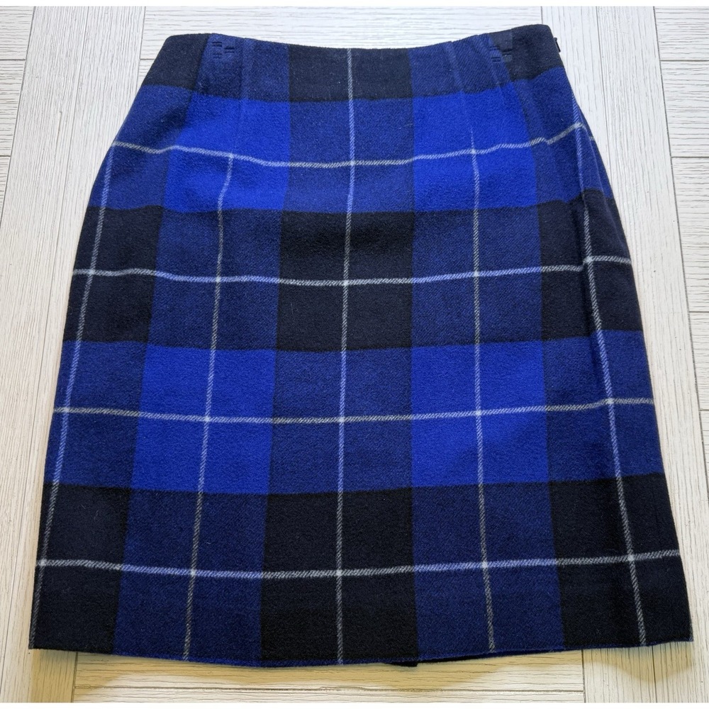 Jones New York Blue Tartan Plaid Wool Mini Skirt 6 Petite Career Office Preppy